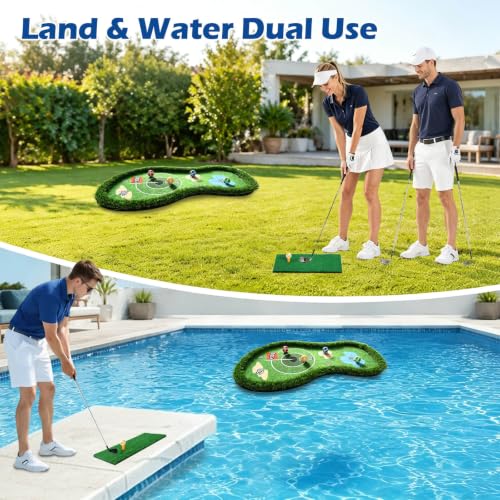 35×23 Floating Golf Green for Pool with Scoring Zones & Sticky Balls - Family Game