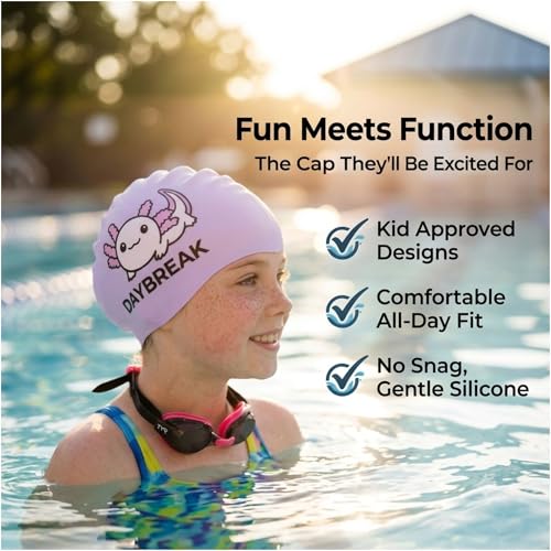Kids Swim Cap Seamless Silicone Waterproof & Non-Slip - Bright Fun Design
