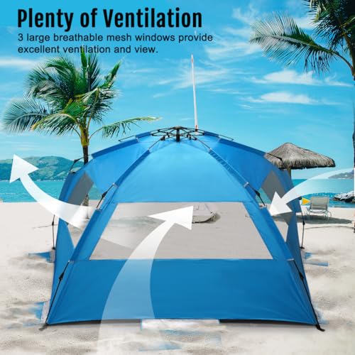 WhiteFang XXL Blue Pop Up Beach Tent Sun Shelter UV Protection Extendable Floor
