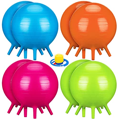 Kids Ball Chairs with Feet - 20 Inch Classroom Flexible Seating Set - Rose Red, Green, Orange, Blue