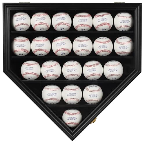 DisplayGifts Black Finish Baseball Display Case for 21 Balls with UV Protection & Locks