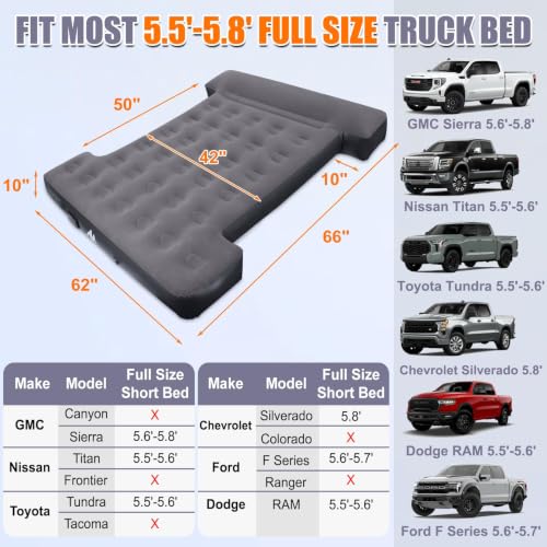 AYAMAYA 5.5-5.8ft Truck Bed Air Mattress with Built-In Rechargeable Pump, Portable Camping Bed