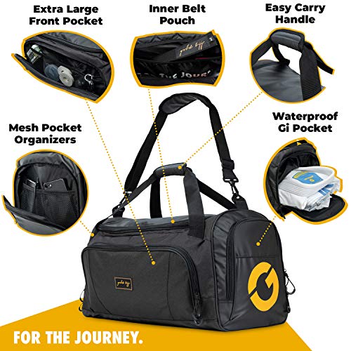 Gold BJJ Black Waterproof Duffle Bag for Martial Arts Gear - 44L Capacity