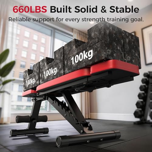 NICEPEOPLE XXL Adjustable Weight Bench for Home Gym, 660LBS Capacity, Foldable & Compact