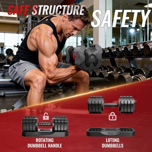 Black 25Lb Adjustable Dumbbell - 5-in-1 Fast Weight Change for Full Body Workout