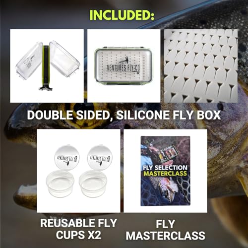 Fly Fishing Flies Assortment Kit with Fly Box - 15 Patterns for Trout & Bass