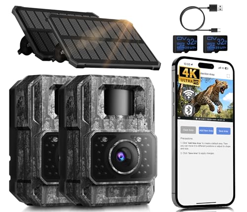 MAXDONE Solar Trail Camera 2 Pack - Dark Gray, 4K 64MP WiFi Bluetooth Game Camera