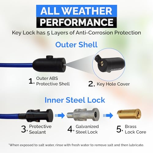 DocksLocks 15ft Coiled Security Cable Lock with Keys - Marine-Grade, Weatherproof