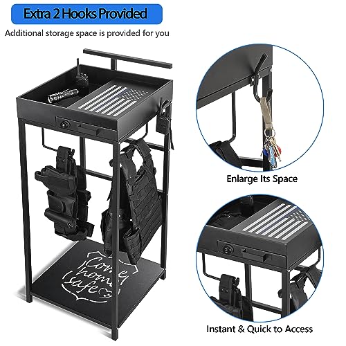 Police Gear Stand with Combination Lock - Heavy Duty Tactical Hanger Rack, Black, Come Home Safe