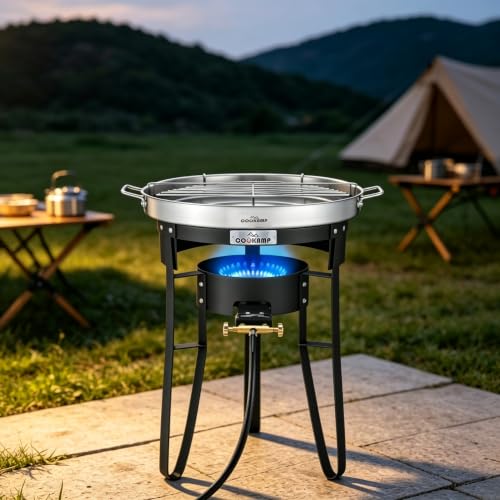 Single Burner Concave Comal Set with 23-Inch Stainless Steel Surface, 100,000 BTU Propane Stove