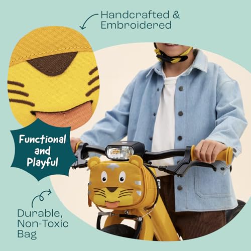 Kids Bike Handlebar Bag - Tiger Animal Design, Water-Resistant, 1L Capacity