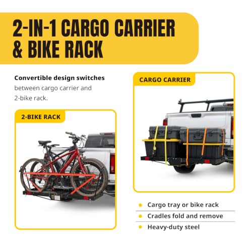 MAXXHAUL 50641 60in x 20in 500lb Capacity Hitch Mount Cargo Carrier & Bike Rack, Fits 2.25-3.25in Tires