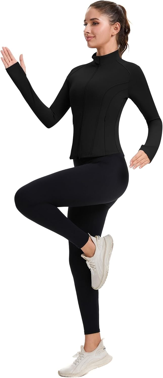 ZHENWEI Women's Workout Jacket - Lightweight Full Zip Cropped Athletic Top with Pockets
