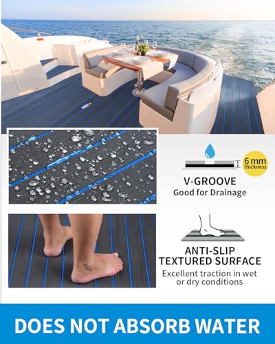 Oceanbroad Boat Flooring 96x36 Inches Dark Gray with Blue Seam Lines - 24 sqft
