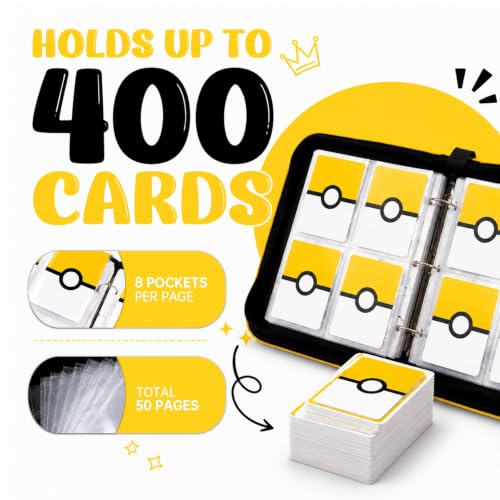 Yellow Trading Card Binder with 50 Sleeves - Portable Album with Zipper