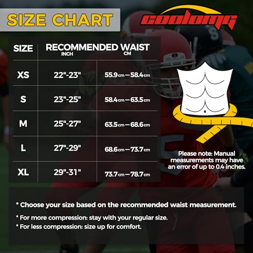 COOLOMG Youth Football Girdle with 7 Impact Pads, Black Large