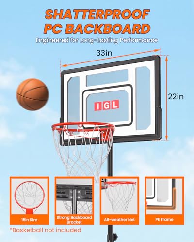 Kids Adjustable Basketball Hoop 33 Inch Portable Outdoor/Indoor Goal