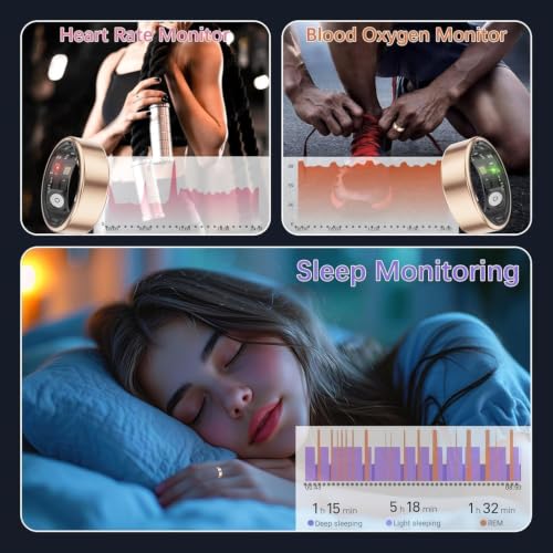 FKGZJF Smart Fitness Ring for Women Men Rose Gold 10# Heart Rate Sleep Tracker