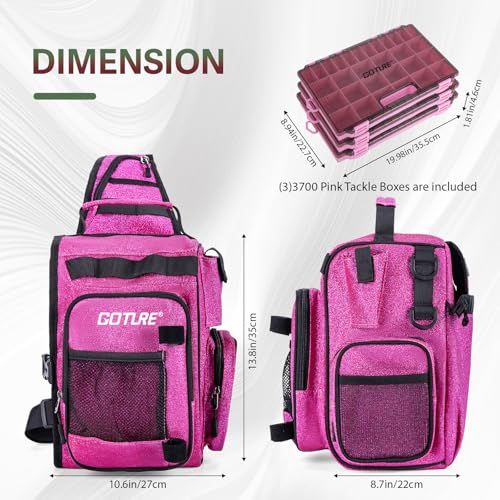 Goture Large Pink Tackle Bag with 3 Tackle Boxes, Fishing Tools & Storage Backpack