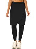 Fisoew Women's Knee Length Athletic Skirt with Leggings Wrap Gym Workout Golf Tennis Skorts with Pocket Black
