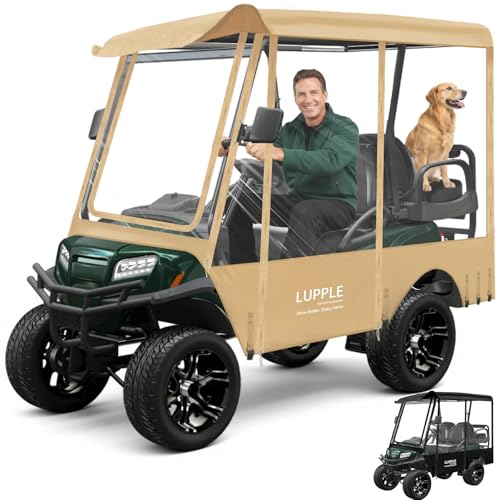 4 Seater Golf Cart Enclosure 83-88" Extended Roof Khaki Rain Cover with Side Mirror Opening