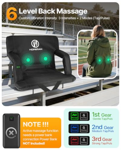 HOPERAN 25-Inch Black Heated Stadium Seat with Massage and Dual Control