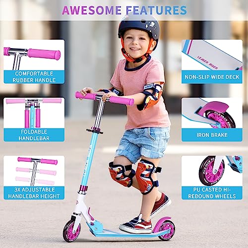Kids RGB Light Up LED Kick Scooter - Collapsible Portable & Lightweight - Black+Pink