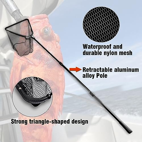 Fiblink 3-Section Folding Aluminum Fishing Landing Net with Extendable Telescoping Handle 59-118 Inches