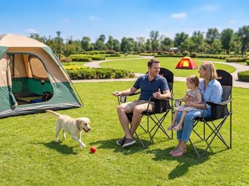 FUNYAKIT 2 Pack Oversized Padded Camping Chairs with Lumbar Support & Cooler Bag