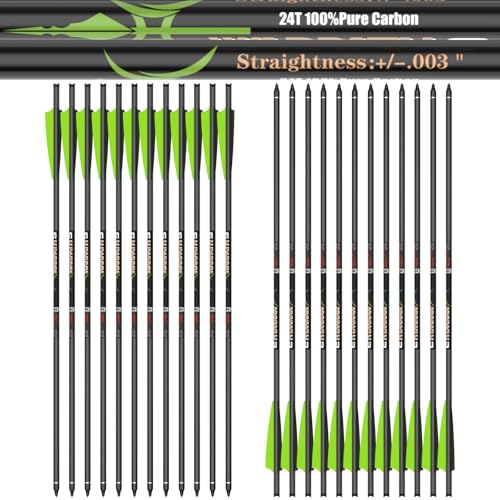 Sanlida 20 Inch Green Warpath 9 Carbon Crossbow Bolts ±0.003" Straightness, 24 pcs