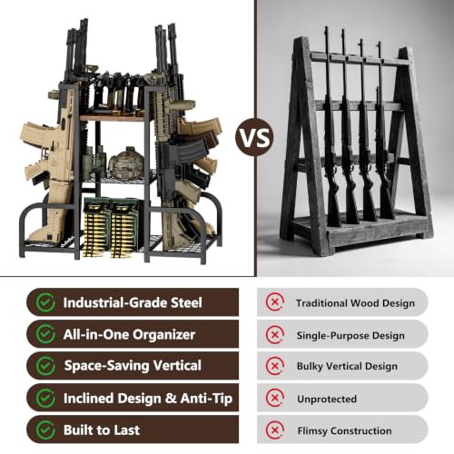 Double-Sided 12-Gun Heavy Duty Metal Gun Rack Floor Stand - Vertical Rifle & Shotgun Storage, Black, Style 02