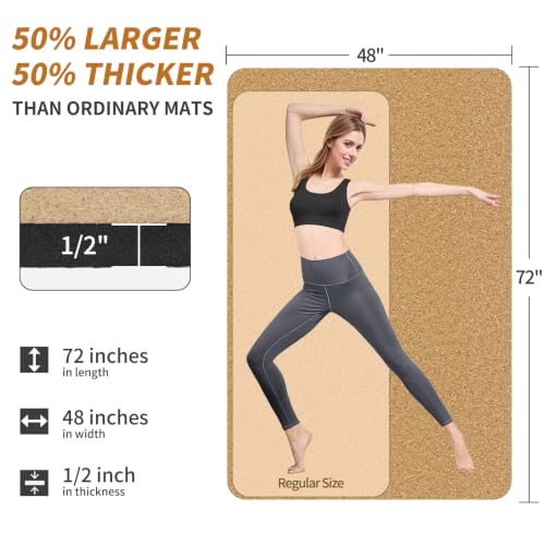 Extra Large 6'x4' Cork Yoga Mat - 1/2 Inch Thick Non-slip Exercise & Pilates Mat