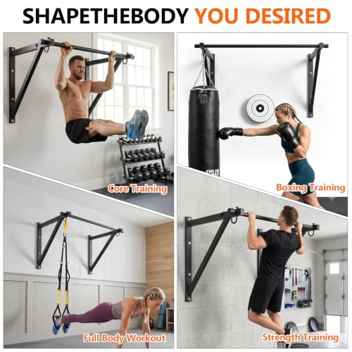 Wall Mounted Pull Up Bar with 500lbs Capacity, Adjustable Metal Fitness Bar for Strength Training