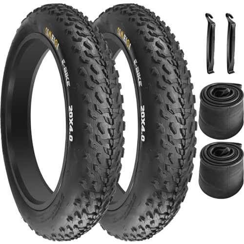 20x4.0 Fat Bike Tire Set - 2 Tires & 2 Inner Tubes for Electric & Mountain Bikes - Black, Folding Bead, All Terrain, Snow & Mountain Use