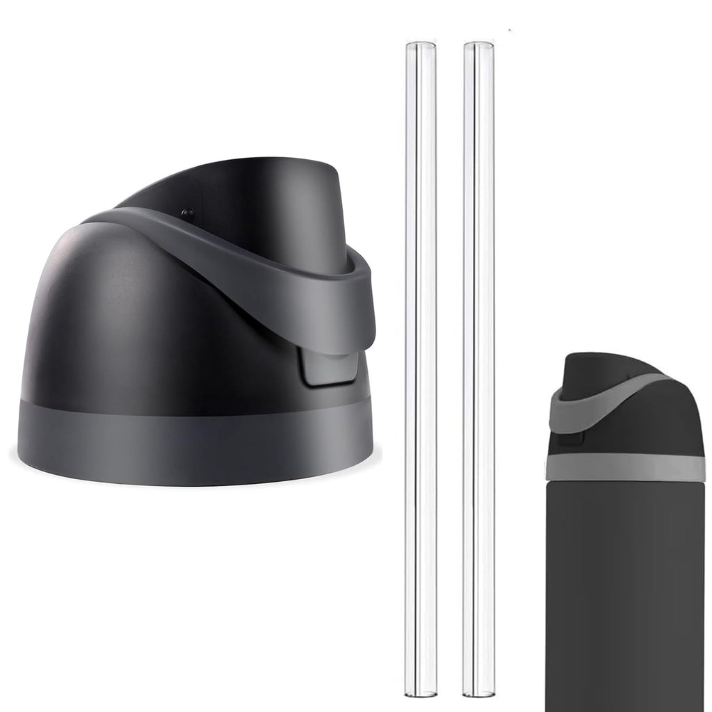 Replacement Lid for Owala Freesip, Compatible with Owala Cup 16oz 24oz 32oz 40oz, One Button Water Bottle Top Lid Replacement Accessory and Straws, Leakproof, BPA-Free (A black)