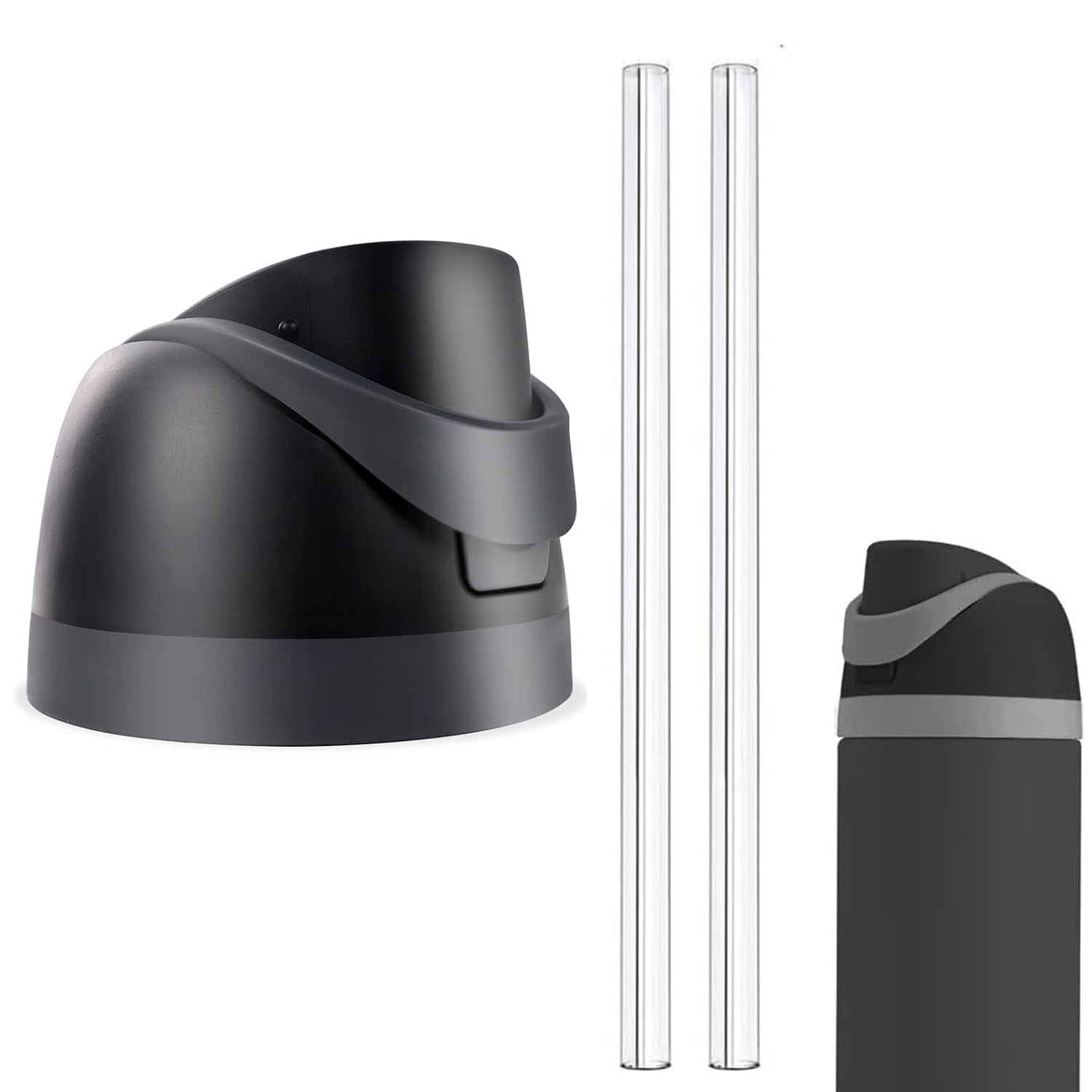 Replacement Lid for Owala Freesip, Compatible with Owala Cup 16oz 24oz 32oz 40oz, One Button Water Bottle Top Lid Replacement Accessory and Straws, Leakproof, BPA-Free (A black)