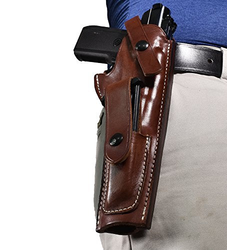 Leather Gun Holster with Mag Pouch for Ruger MK I-IV - Right Hand, Mahogany