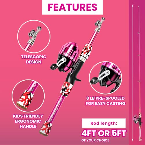 DaddyGoFish 2 Pack Kids Fishing Poles Set - 5ft Telescopic Rods for Boys & Girls, Complete Fishing Kit with Accessories