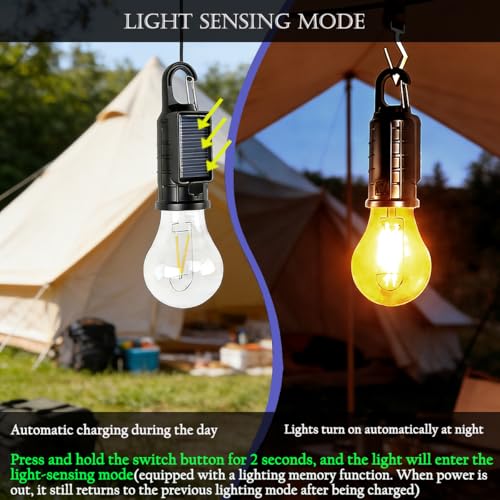 Solar Camping Lantern Tent Light Sensor Hanging Bulb - 4 Pack
