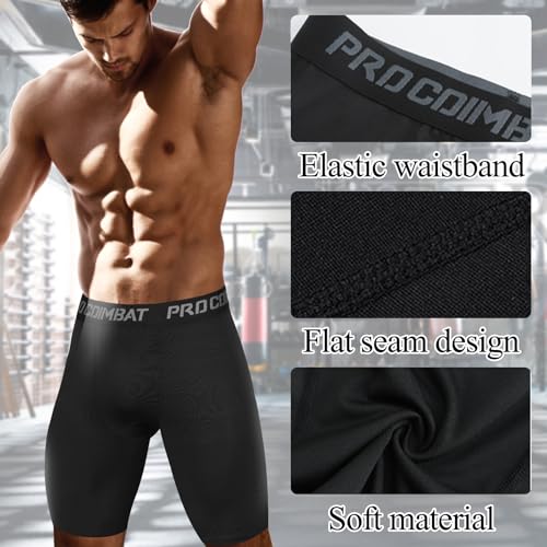 Men's Compression Shorts Sports Running Tights Large Black - Athletic Workout