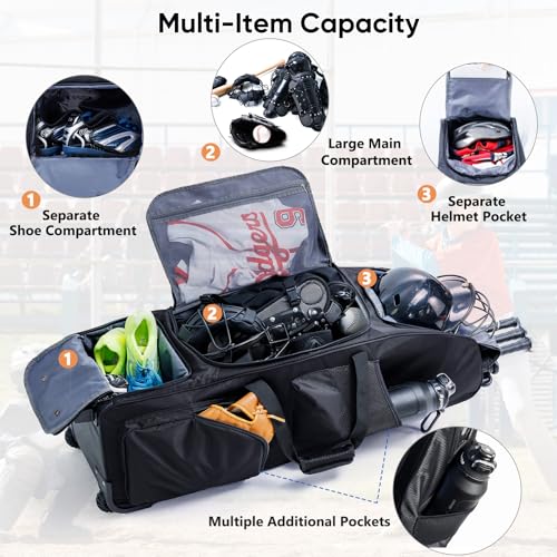 Heavy-Duty Rolling Catchers Gear Bag with Wheels - Black / Style B