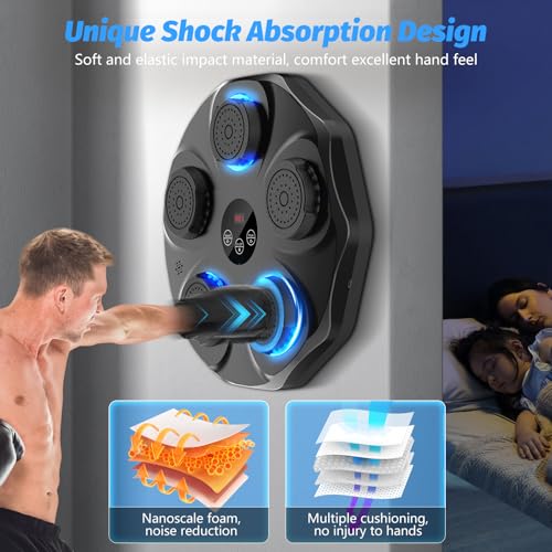 Black TGLLM Music Boxing Machine with Gloves, Wall-Mounted Interactive Punching Trainer for Adults & Kids, 9 Modes & Bluetooth