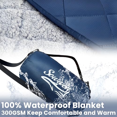 Navy Waterproof Outdoor Blanket 92x60 Inch Sherpa Fleece Stadium Blanket