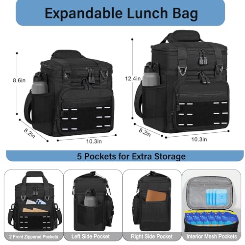 TENKIST 16L Expandable Tactical Lunch Box Men 2 Layer Cooler Bag Black A1