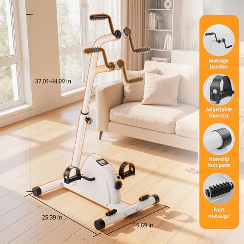 White Arm Leg Pedal Exerciser Bike - Adjustable Fitness Equipment for Seniors