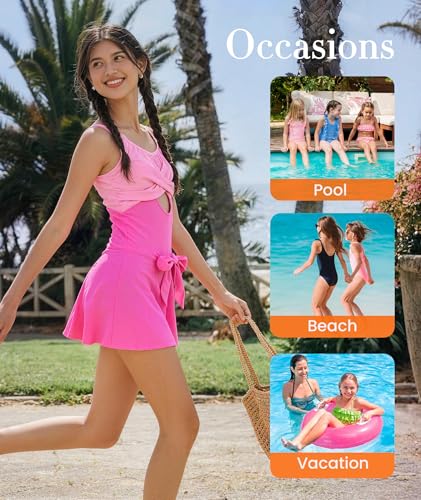 Girls One Piece Swimsuit with Padded Top and Ruffle Skirt