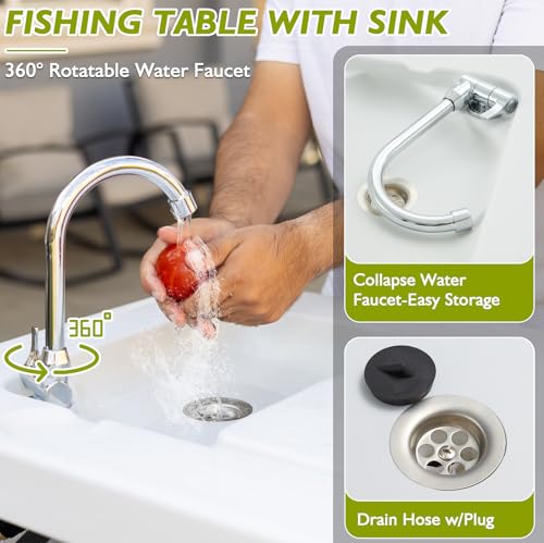 Avocahom Folding Fish Cleaning Table Portable Camping Sink with Faucet & Drain Hose - Black