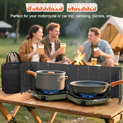 Portable 2-Burner Camping Stove with Windshield, 34000BTU Gas Burner, Foldable Outdoor Cooker