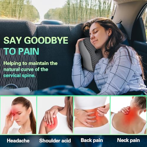 SAHEYER Black Travel Pillow for Sleeping, Ergonomic Cervical Neck Support, Memory Foam with Cooling Cover & Storage Bag