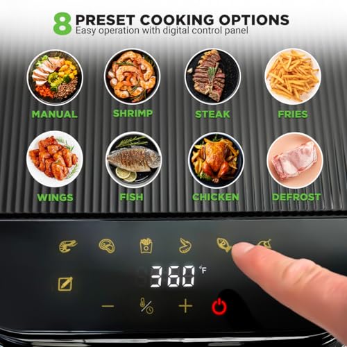 NutriChef 5.8 Qt White Air Fryer with 8 Cooking Presets & Glass Bowl